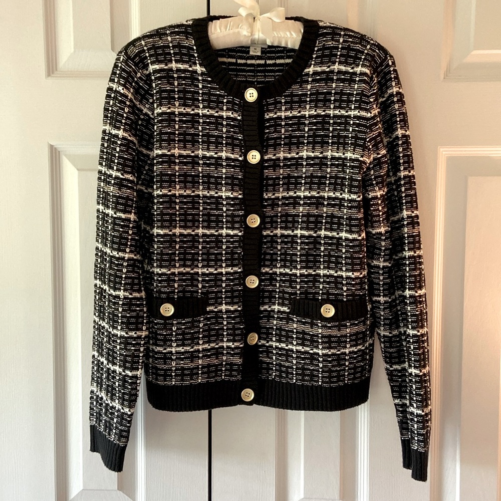 J. Crew Factory Plaid Black and White Cardigan